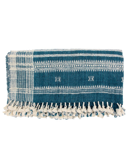 Handwoven Vintage Bhujodi Bed Throw - Cobalt - 40 X 90 - Maple Village Lane