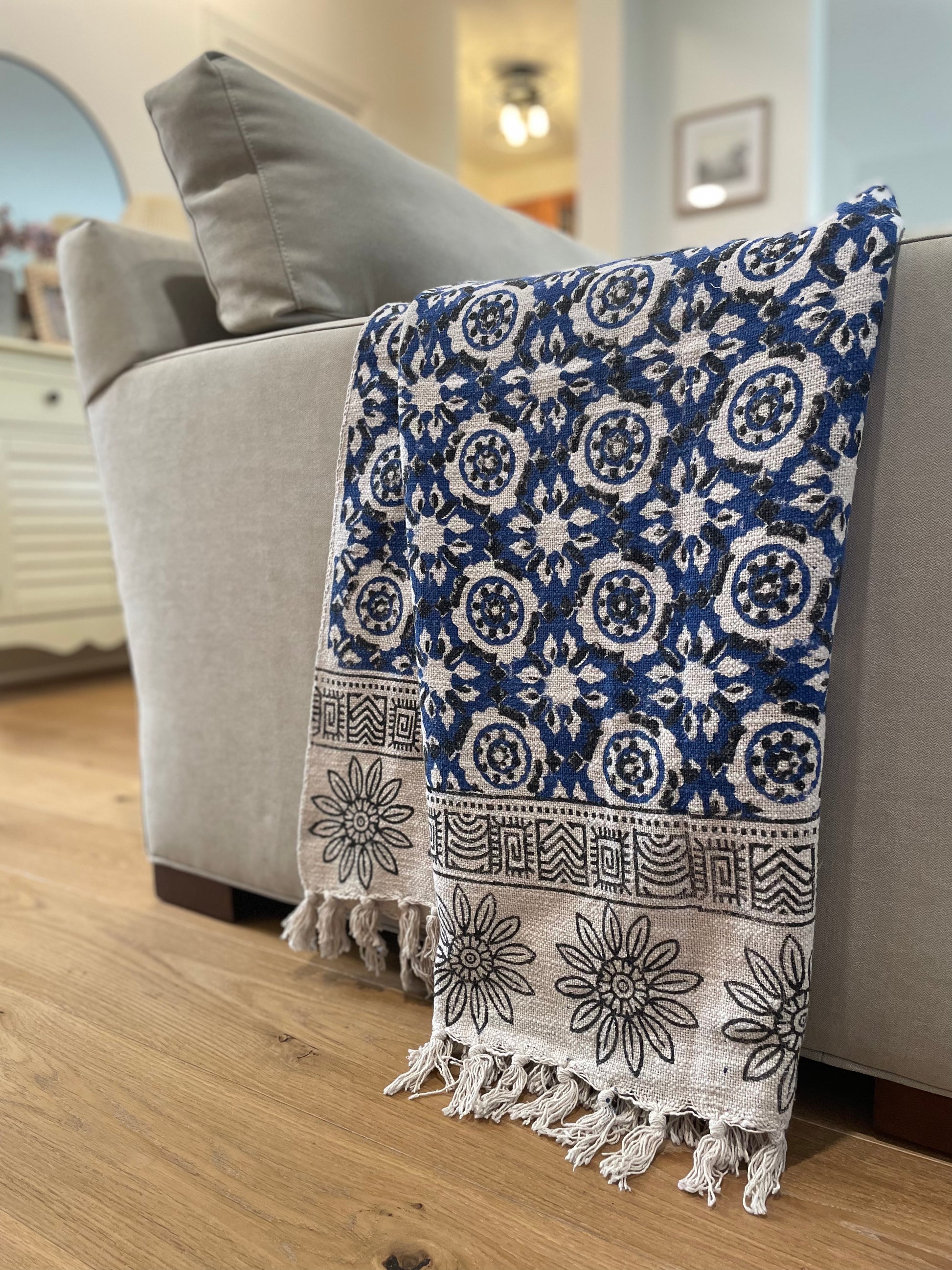 Erin Block Print Throw Blanket - Maple Village Lane