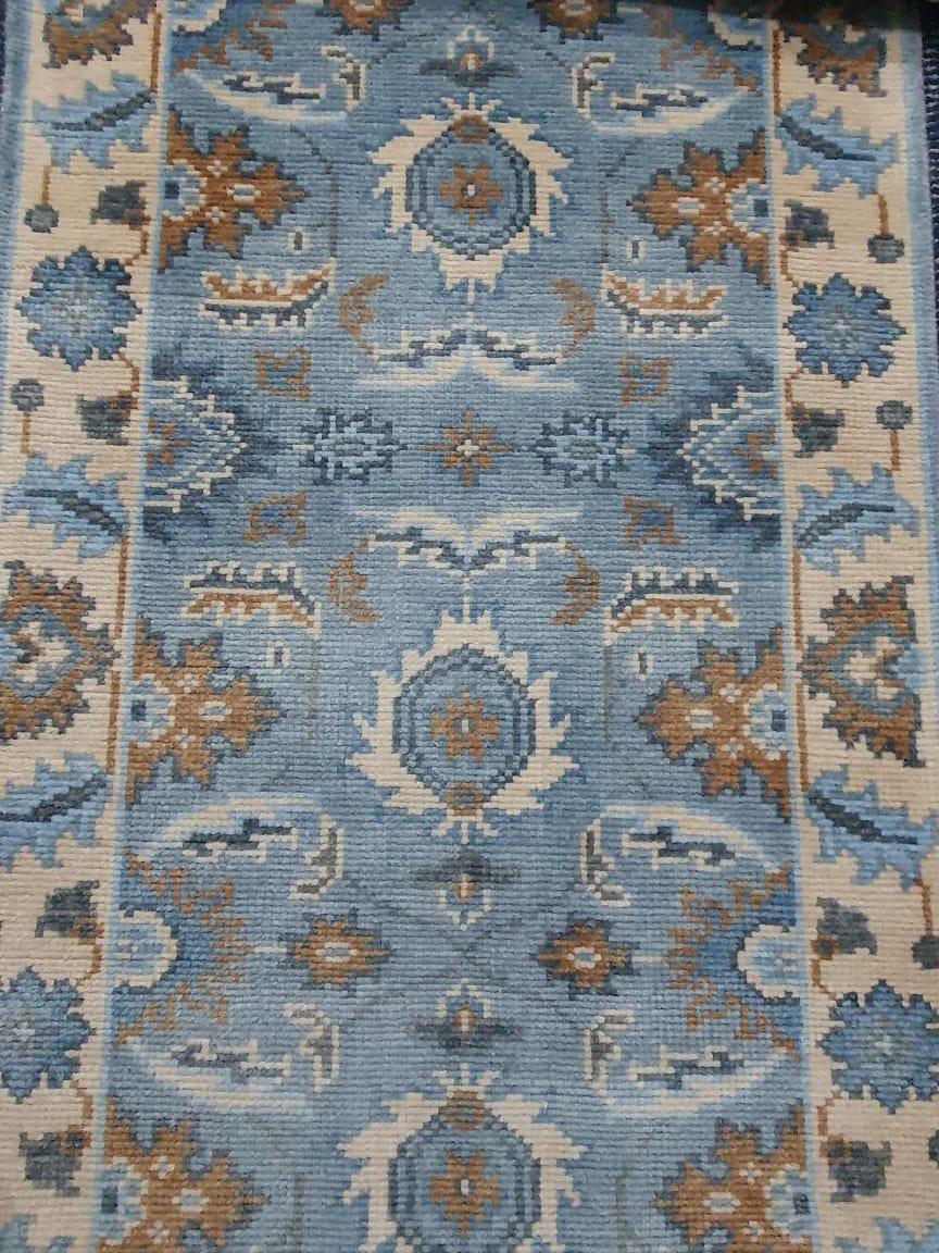 Arctic Breeze Geometric Hand Knotted Oushak Rug - Maple Village Lane