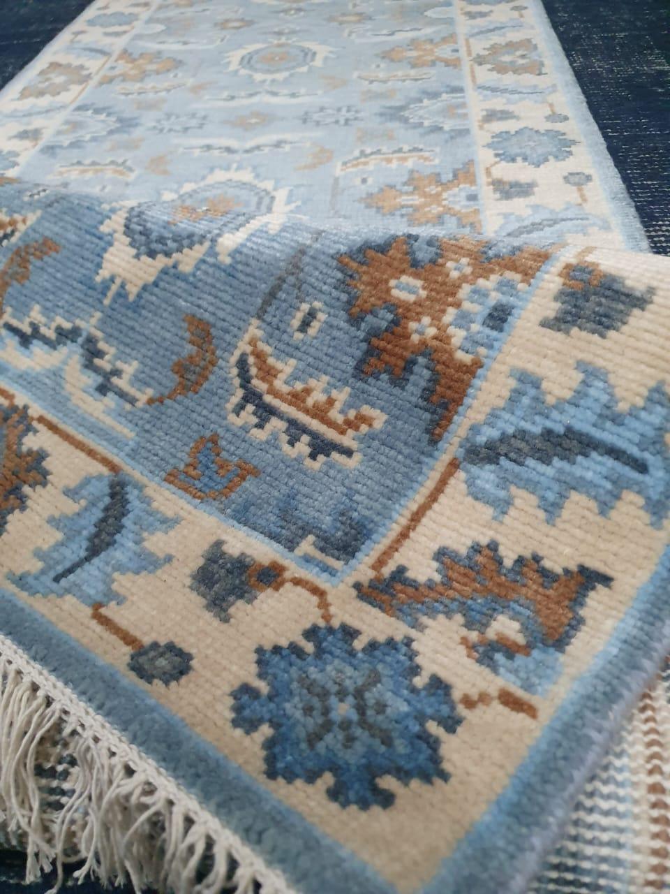 Arctic Breeze Geometric Hand Knotted Oushak Rug - Maple Village Lane