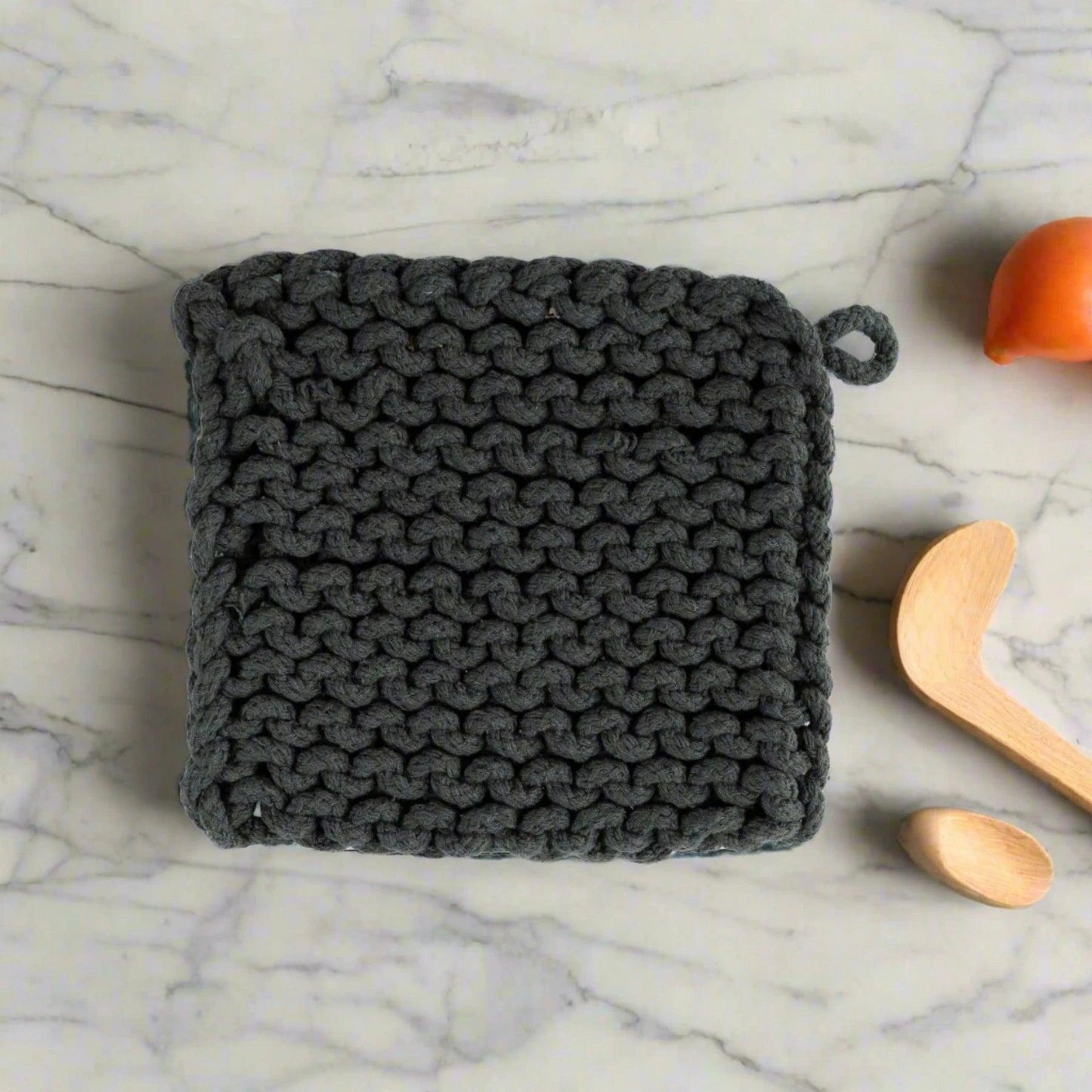 Cotton Crocheted Pot Holder/Trivet - Black - Maple Village Lane