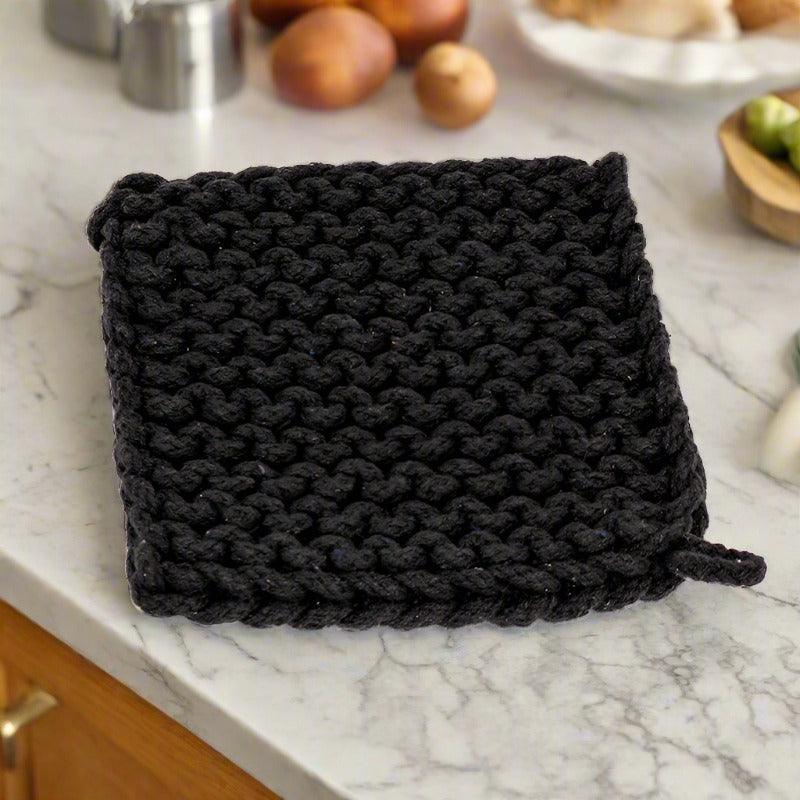 Cotton Crocheted Pot Holder/Trivet - Black - Maple Village Lane