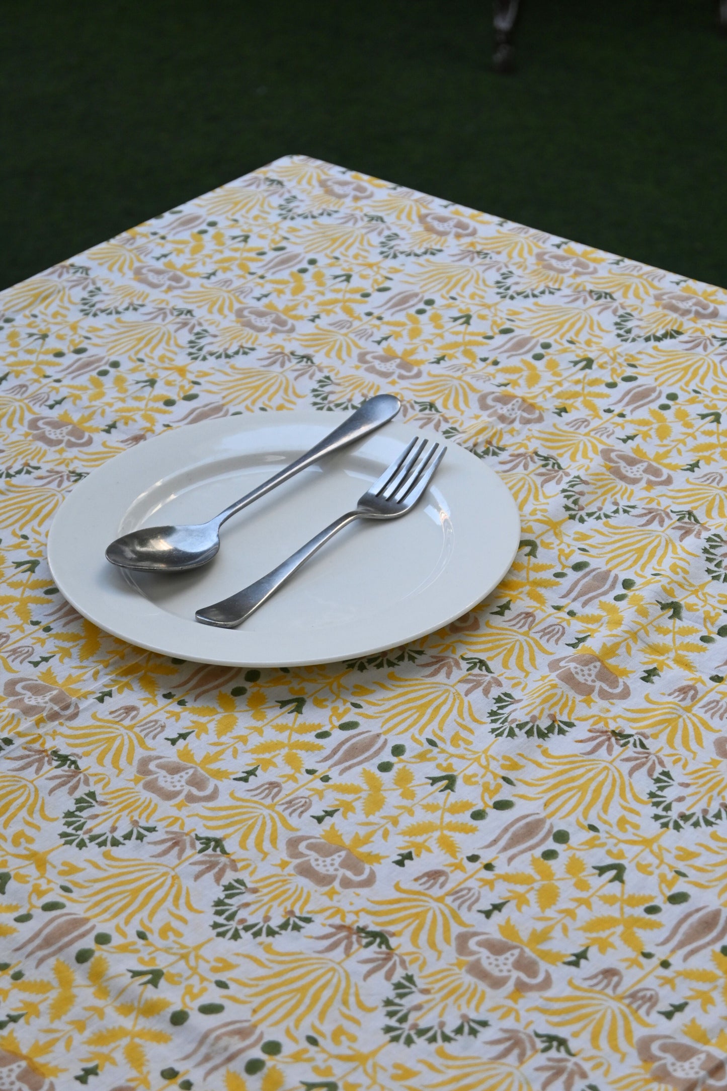 Citrine Floral Block Print Tablecloth