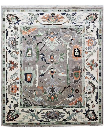 White and Grey Busy Oushak Rug Hand Knotted rug Vintage Oushak Wool Area Rug for living room - Maple Village Lane