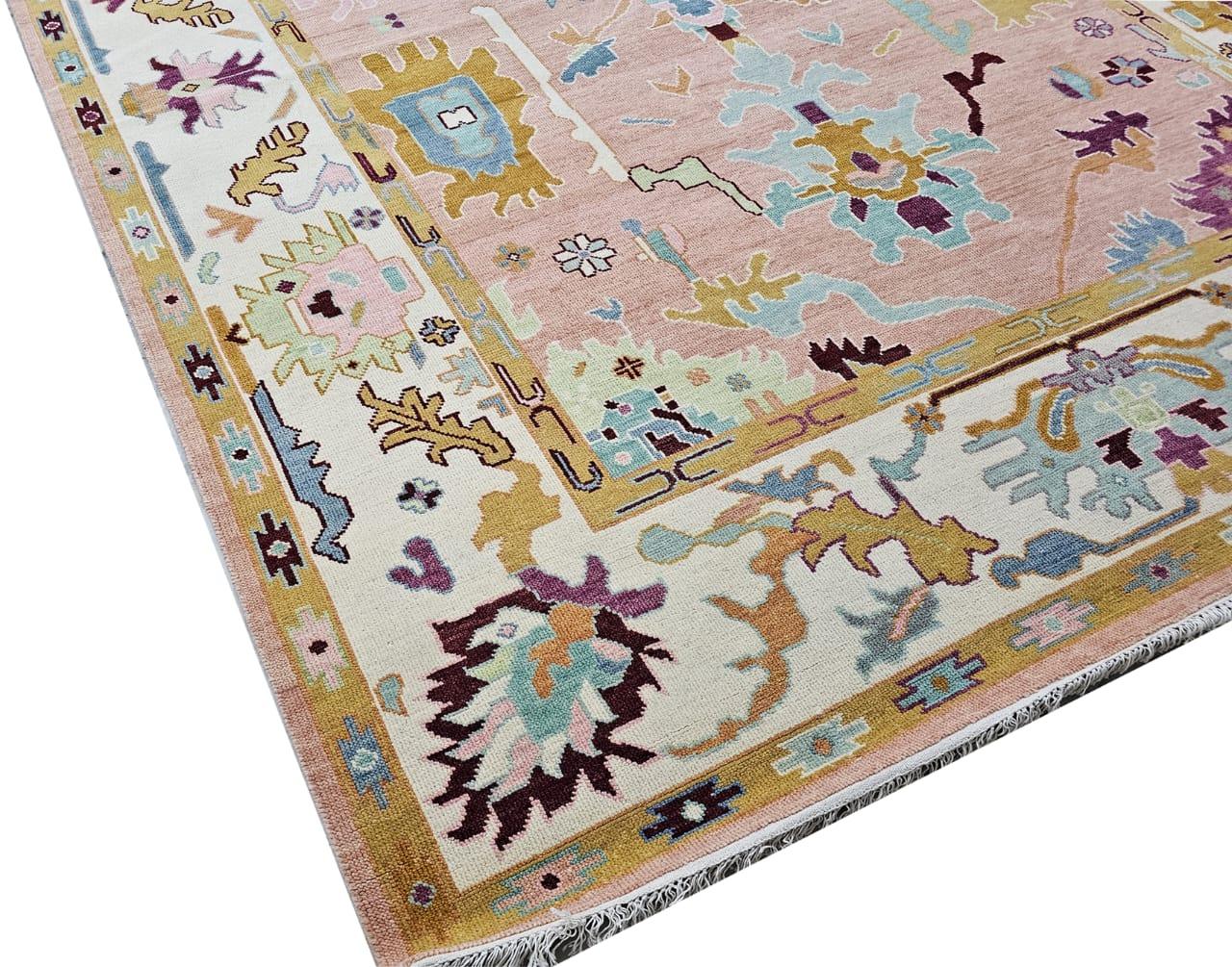 Oriental Motifs Hand Knotted Oushak Rug - Maple Village Lane