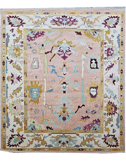 Oriental Motifs Hand Knotted Oushak Rug - Maple Village Lane