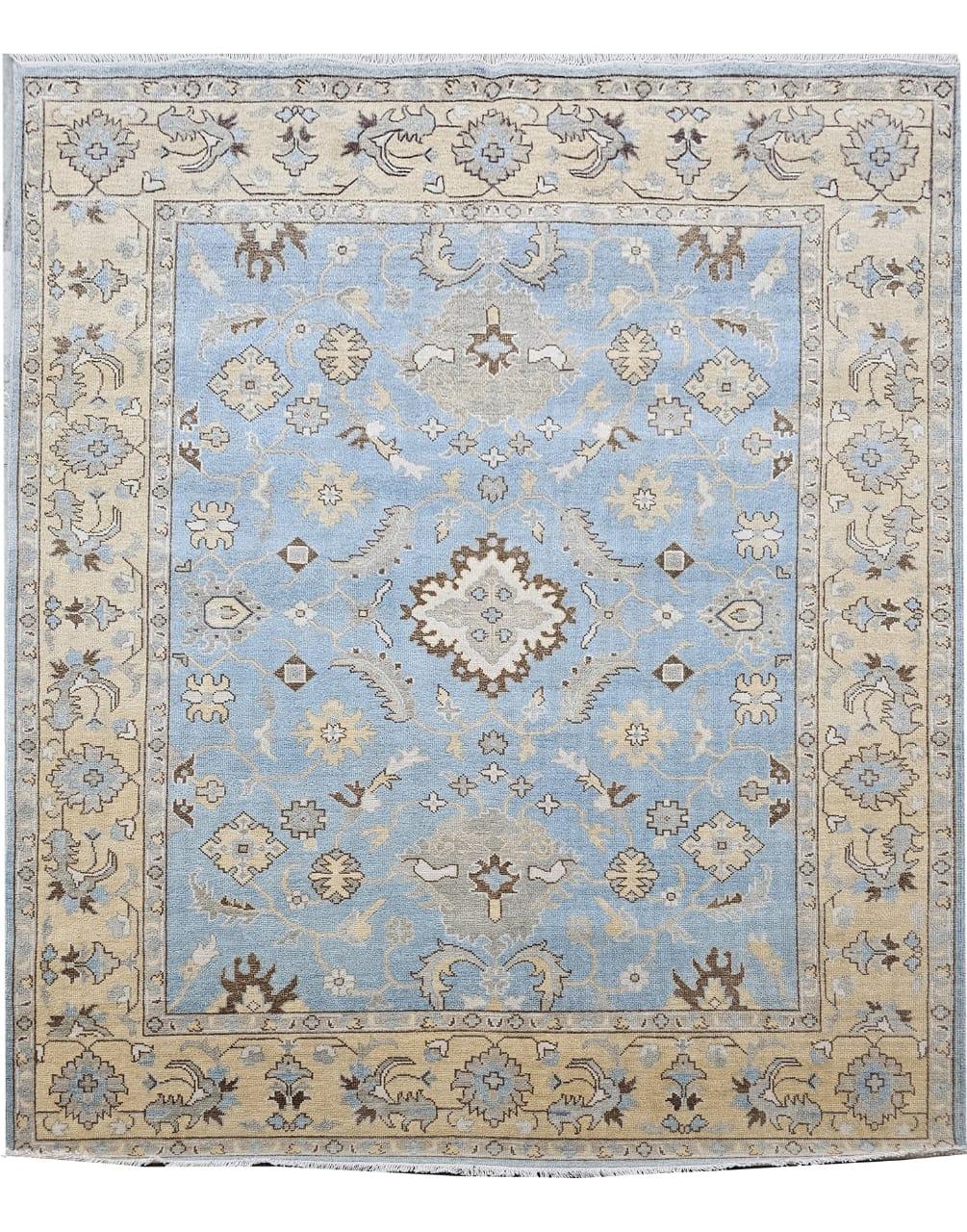 Persian Vintage Floral Motif Hand Knotted Oushak Rug - Maple Village Lane