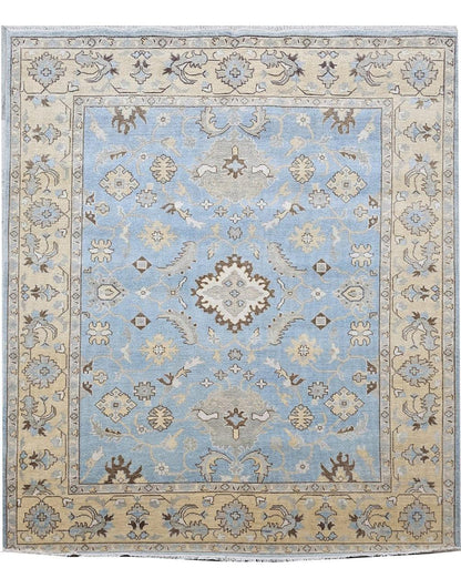 Persian Vintage Floral Motif Hand Knotted Oushak Rug - Maple Village Lane