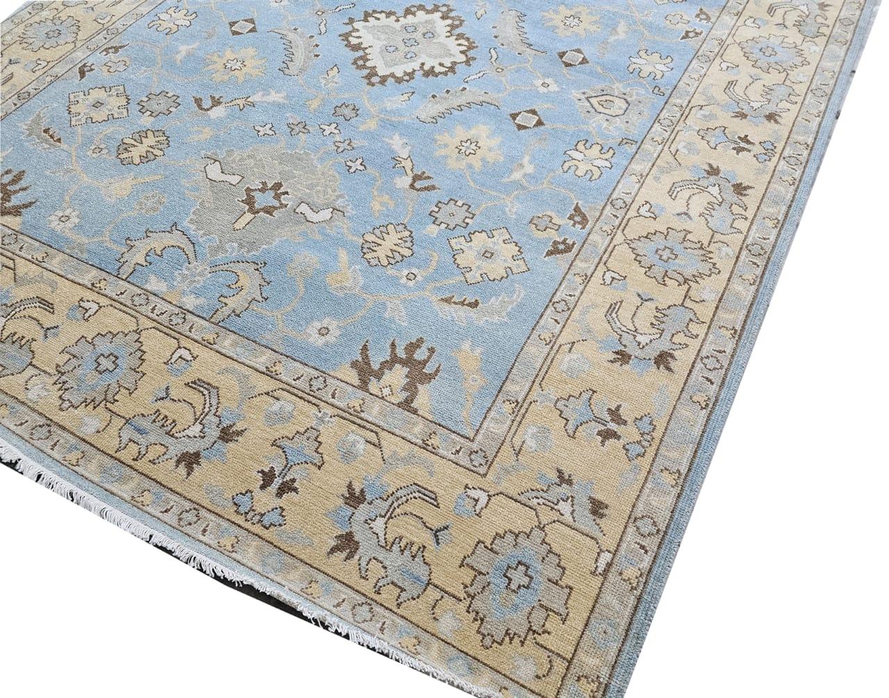 Persian Vintage Floral Motif Hand Knotted Oushak Rug - Maple Village Lane