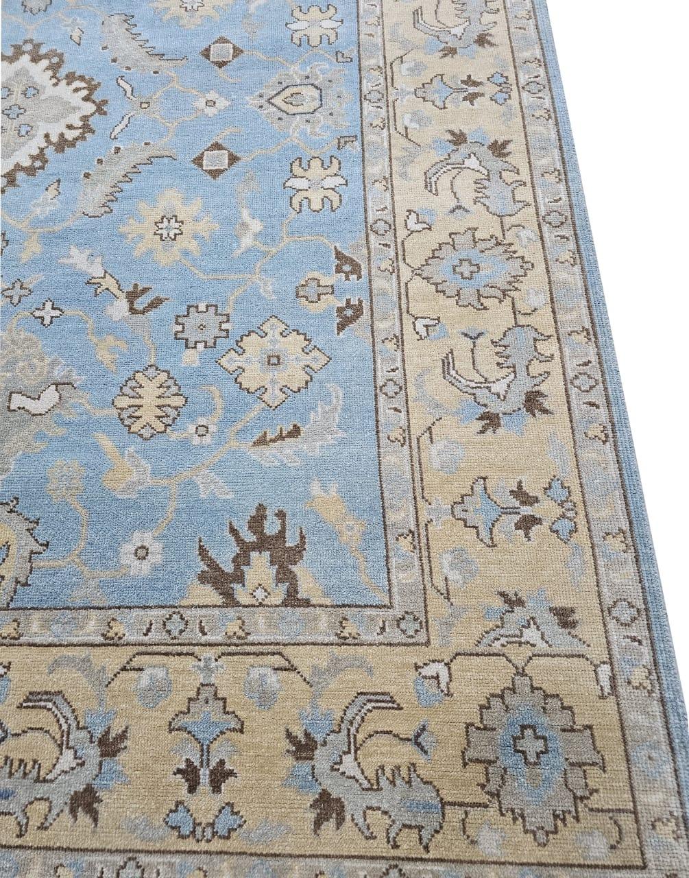 Persian Vintage Floral Motif Hand Knotted Oushak Rug - Maple Village Lane