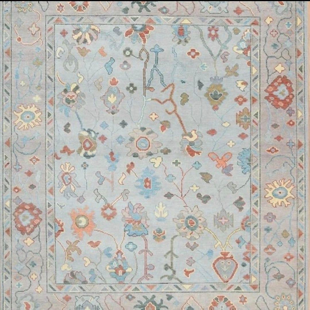 Fractured Floral Hand Knotted Oushak Rug - Maple Village Lane