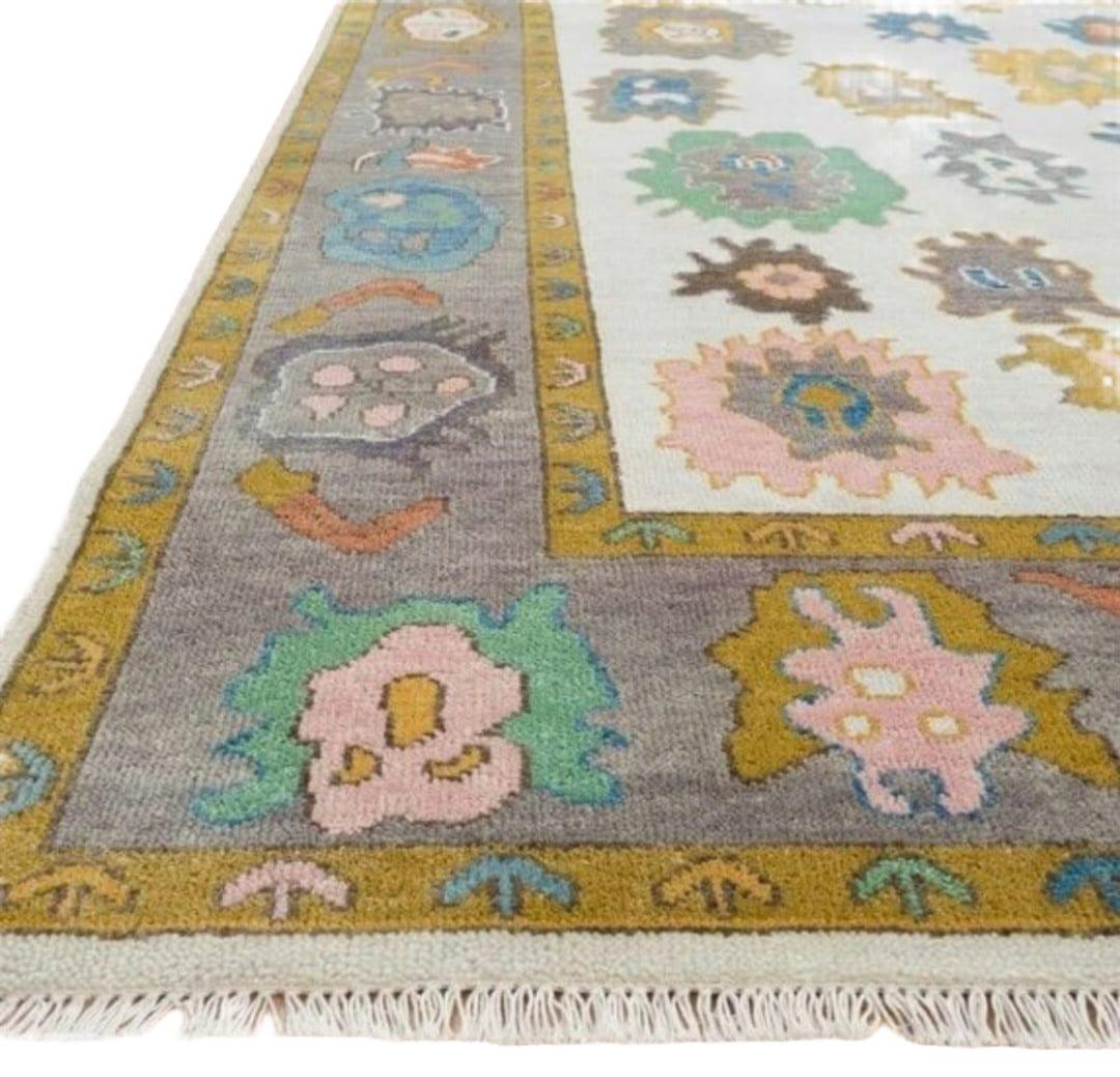 Abstract Hodgepodge Motif Hand Knotted Oushak Rug - Maple Village Lane