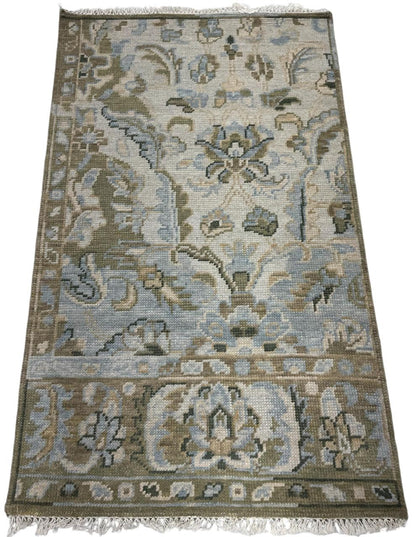 Motif Tassel Hand Knotted Oushak Rug with Tassels