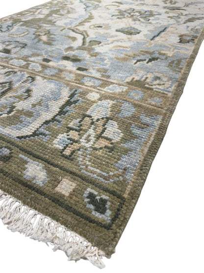 Motif Tassel Hand Knotted Oushak Rug with Tassels