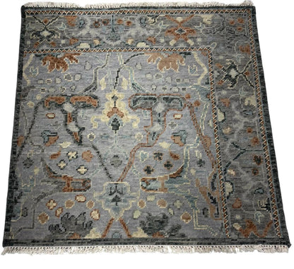 Vintage Motifs Hand Knotted Oushak Rug with Tassels