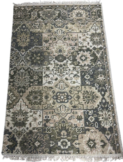 Vintage Pattern Motifs Hand Knotted Oushak Rug with Tassels