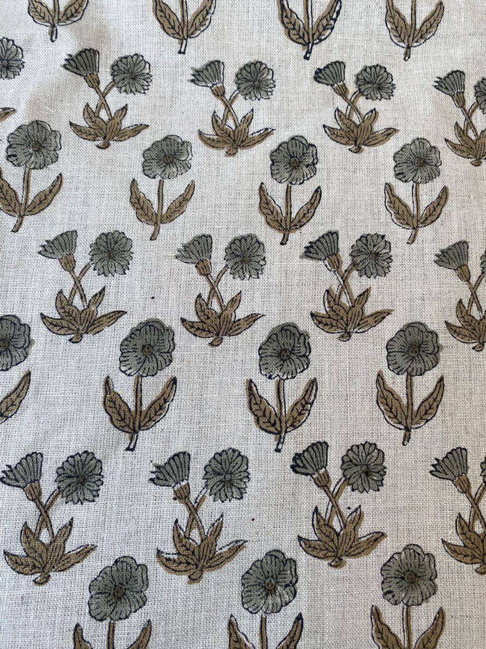 58" inches Hand Block Printed Linen Fabric , Home Decor Best Linen Fabric for decor, pillows ,upholstery, curtain