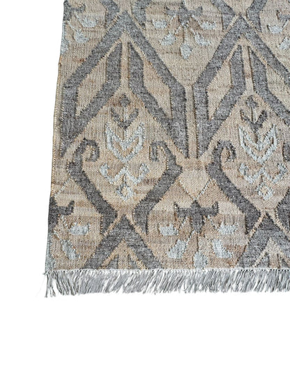 Handwoven Geometric Beige & Gray Area Rug with Fringe