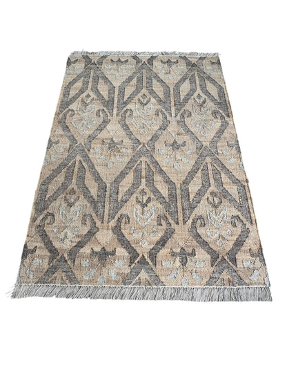 Handwoven Geometric Beige & Gray Area Rug with Fringe