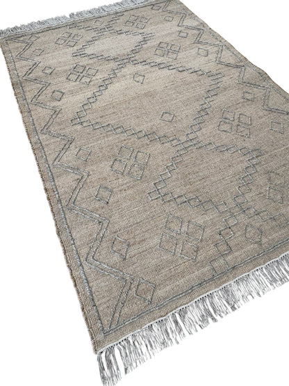 Natural Cotton-Jute Flatweave Rug with Tribal Geometric Design