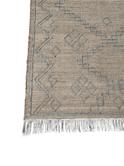 Natural Cotton-Jute Flatweave Rug with Tribal Geometric Design