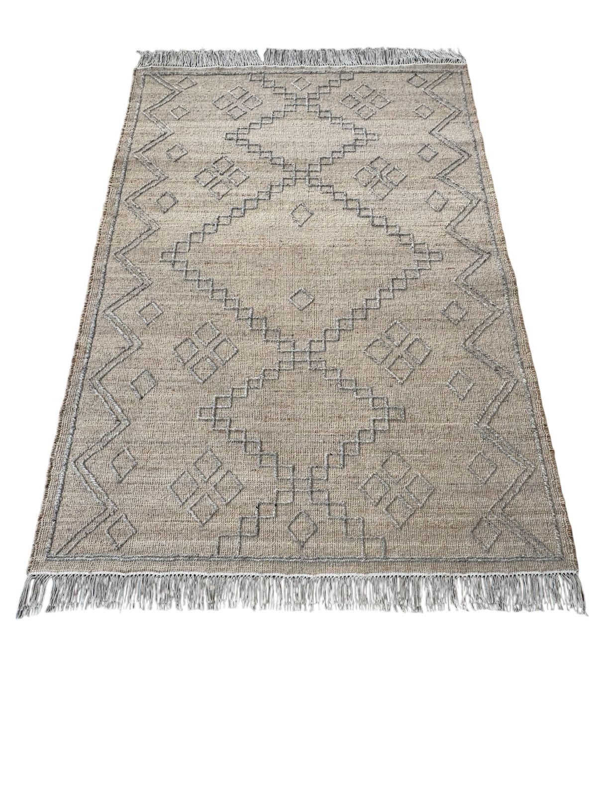 Natural Cotton-Jute Flatweave Rug with Tribal Geometric Design