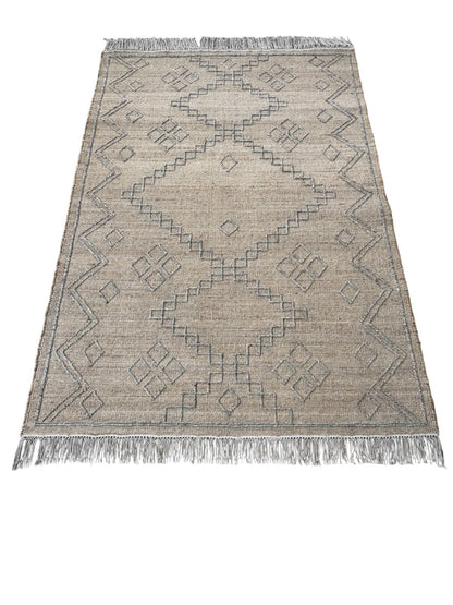 Natural Cotton-Jute Flatweave Rug with Tribal Geometric Design