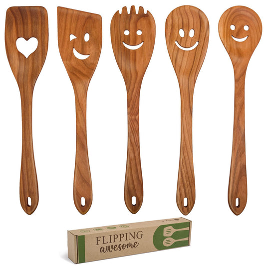 5 Piece Spatula Set Cherry Wood Spurtles - Maple Village Lane