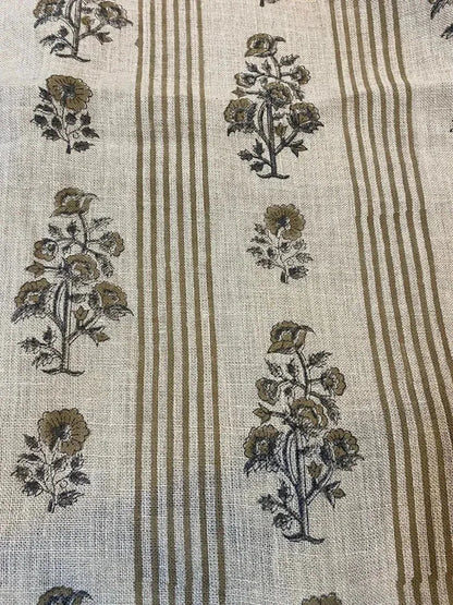 Hand Block Printed Linen Fabric by the Yard - Decor, Pillows ,Upholstery, Curtain