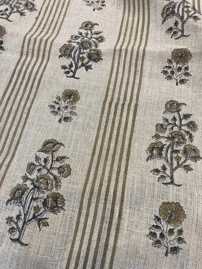 Hand Block Printed Linen Fabric by the Yard - Decor, Pillows ,Upholstery, Curtain