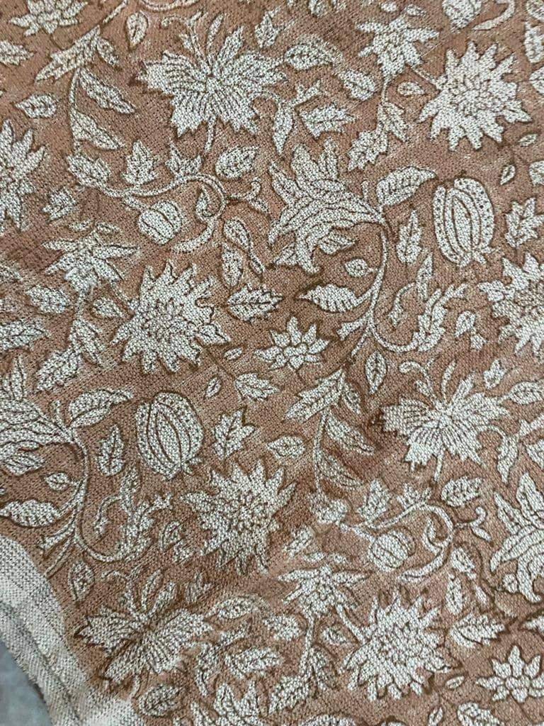 Block Print Handloom Linen Fabric Heavy Linen Fabric Browne Flower - Maple Village Lane