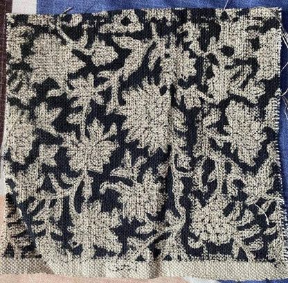 Block Print Handloom Linen Fabric Heavy Linen Fabric Black Flower print with outline - Maple Village Lane