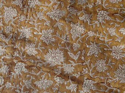 Block Print Handloom Linen Fabric Linen Fabric Flower Blush pink, Mustered, Rusty Pink - Maple Village Lane