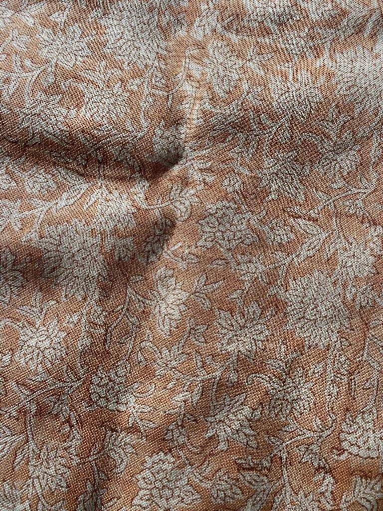 Block Print Handloom Linen Fabric Linen Fabric Flower Blush pink, Mustered, Rusty Pink - Maple Village Lane