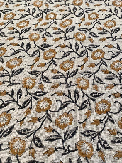 Block Print Handloom Linen Fabric Heavy Linen Fabric Multicolor flower ,pillow cover, upholstery , boho, home decor - Maple Village Lane