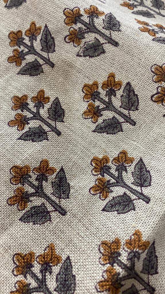 Small Flower Block Print Handloom Linen Fabric ,upholstery Fabric, pillow Cover Fabric, Thick fabric natural linen - Maple Village Lane