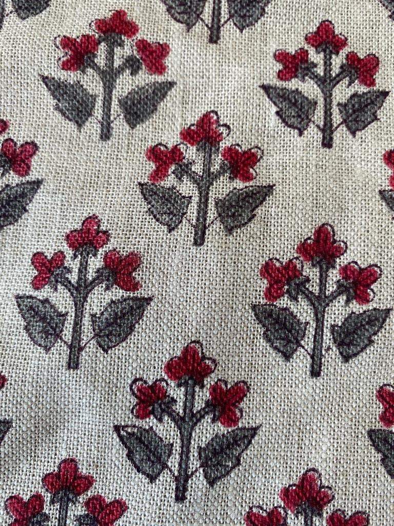 Small Flower Block Print Handloom Linen Fabric ,upholstery Fabric, pillow Cover Fabric, Thick fabric natural linen - Maple Village Lane