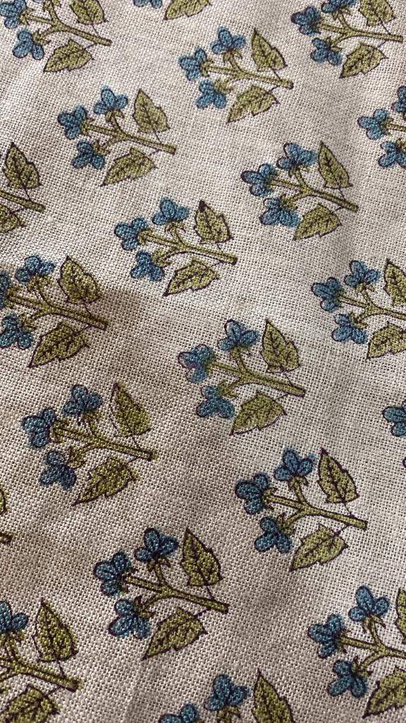 Small Flower Block Print Handloom Linen Fabric ,upholstery Fabric, pillow Cover Fabric, Thick fabric natural linen - Maple Village Lane