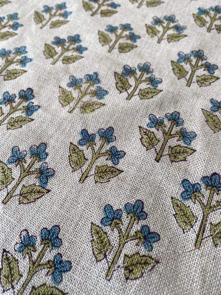 Small Flower Block Print Handloom Linen Fabric ,upholstery Fabric, pillow Cover Fabric, Thick fabric natural linen - Maple Village Lane