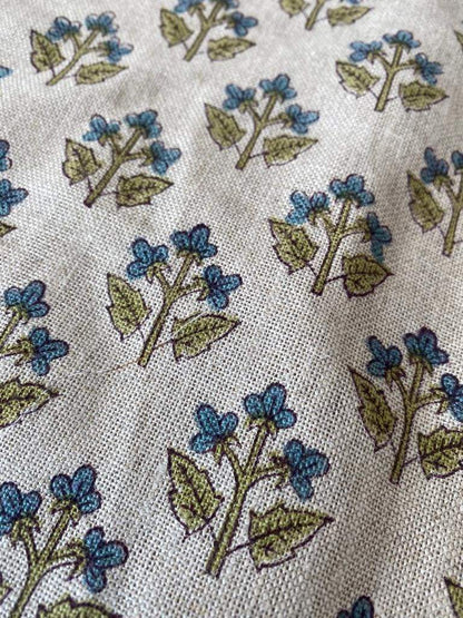 Small Flower Block Print Handloom Linen Fabric ,upholstery Fabric, pillow Cover Fabric, Thick fabric natural linen - Maple Village Lane