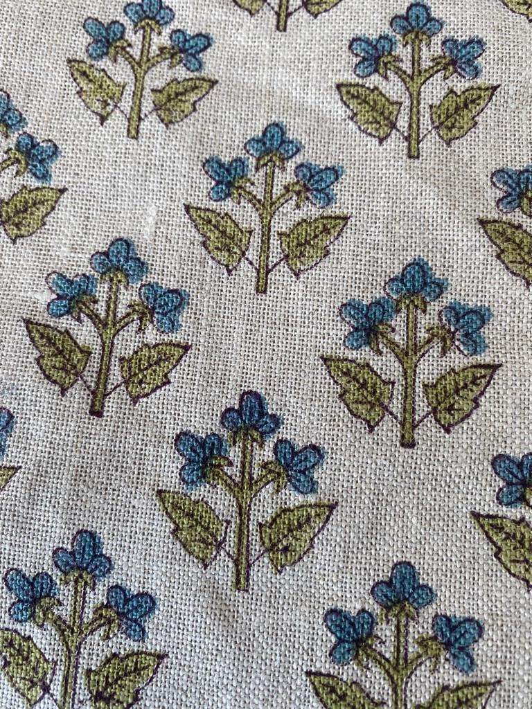 Small Flower Block Print Handloom Linen Fabric ,upholstery Fabric, pillow Cover Fabric, Thick fabric natural linen - Maple Village Lane