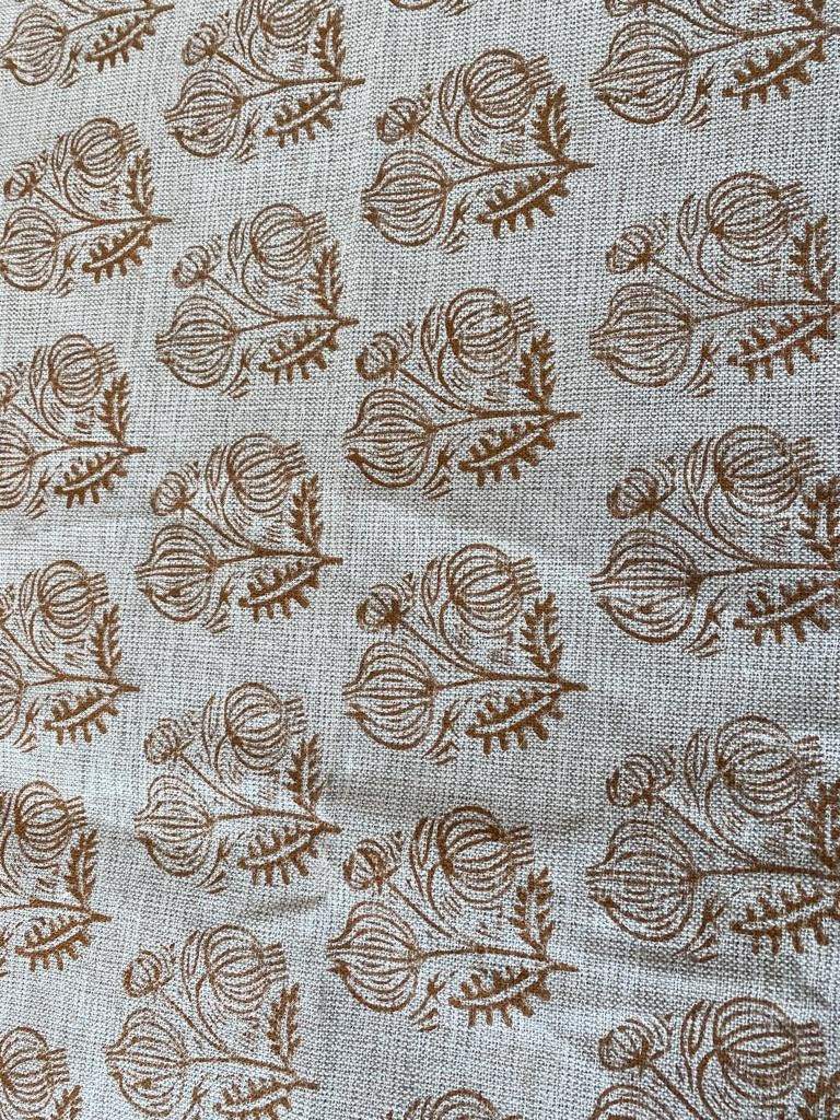 Big Flower Block Print Handloom Linen Fabric ,upholstery Fabric, pillow Cover Fabric, Thick fabric natural linen, Dark Mustered - Maple Village Lane