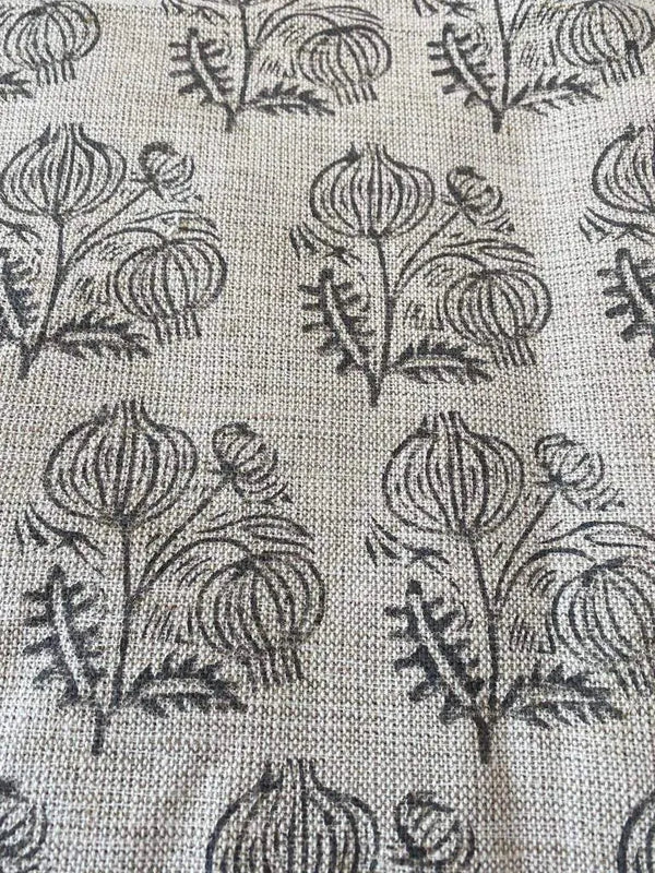 Leslie Hand Block Printed Linen Fabric for Upholstery