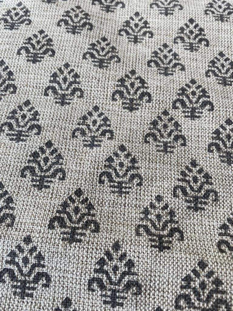 Block Print Handloom Linen Fabric Heavy Linen Fabric, Upholstery fabric ,pillow cover ,home décor Grey Colour - Maple Village Lane