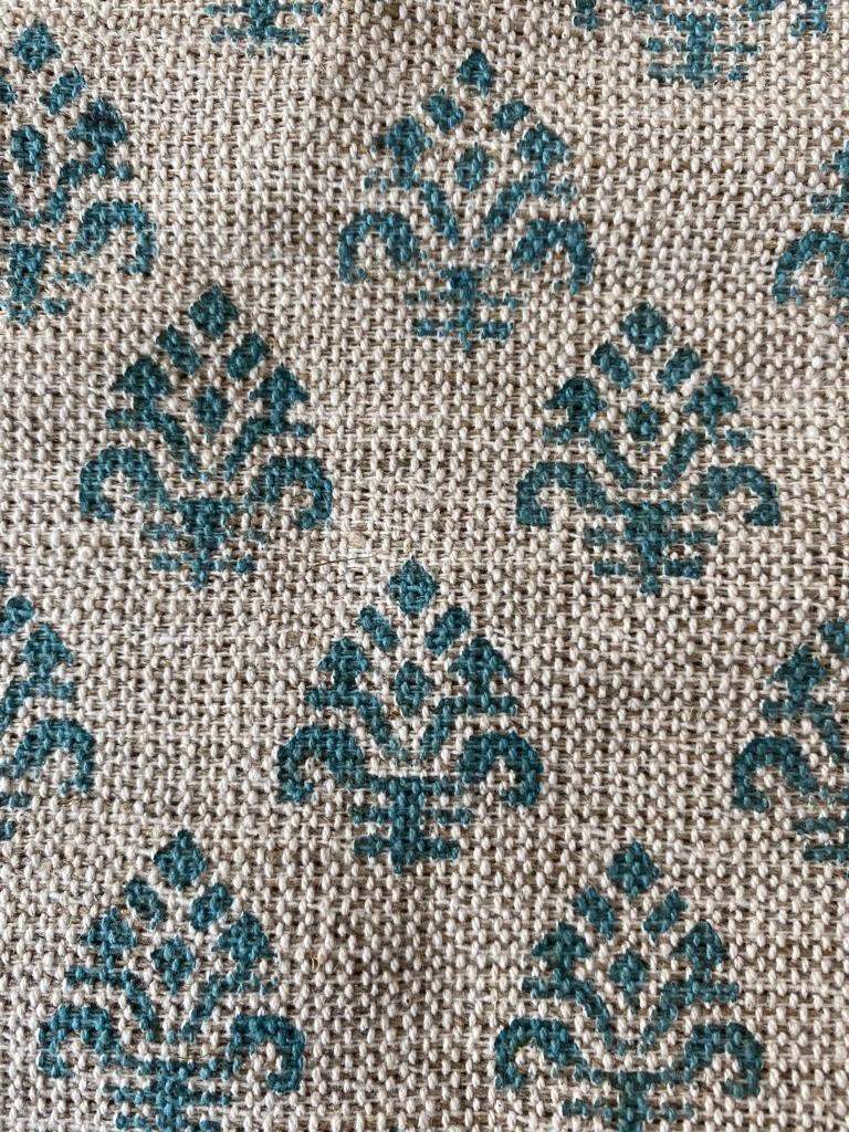 Block Print Handloom Linen Fabric Heavy Linen Fabric, Upholstery fabric ,pillow cover ,home décor Turquoise Colour - Maple Village Lane