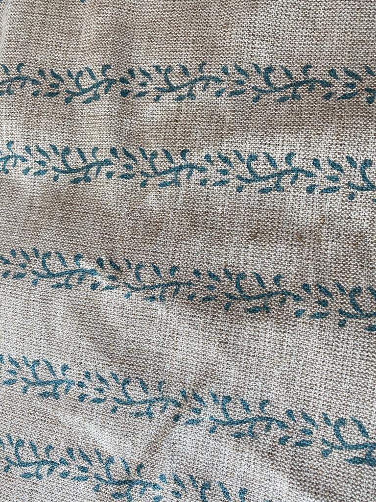 Block Print Handloom Linen Fabric Heavy Linen Fabric, Upholstery fabric ,pillow cover ,home décor Turquoise Colour - Maple Village Lane