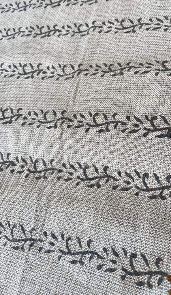 Block Print Handloom Linen Fabric Heavy Linen Fabric, Upholstery fabric ,pillow cover ,home décor Grey Colour - Maple Village Lane