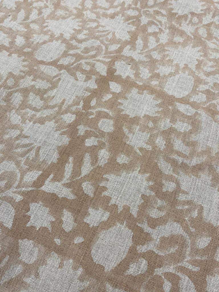 Block Print Handloom Linen Fabric Linen Fabric Flower light tan colour ,home Decor, Upholstery fabric ,Pillow Cover, Table Cloth - Maple Village Lane