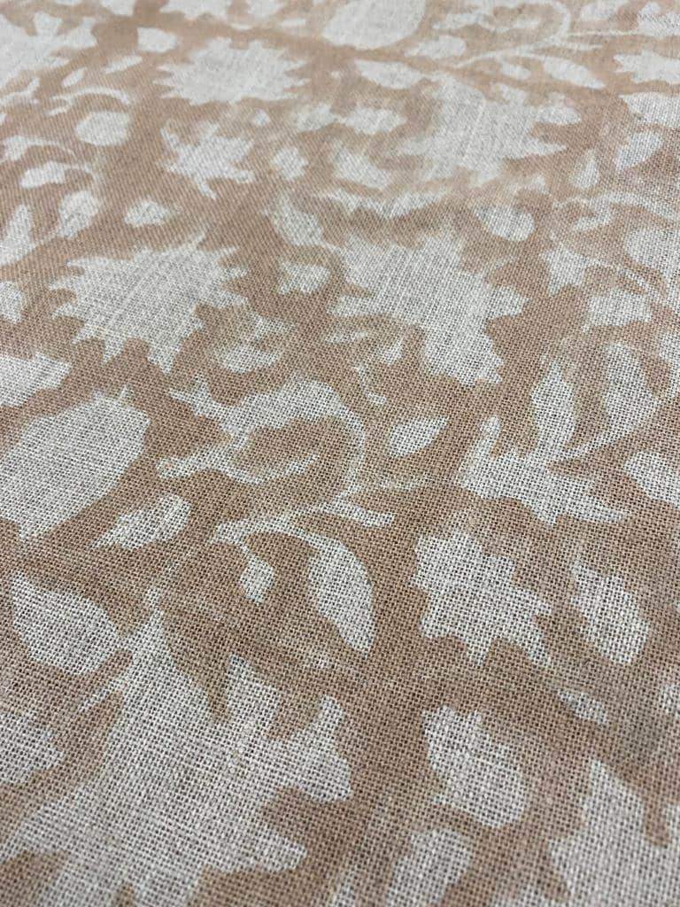 Block Print Handloom Linen Fabric Linen Fabric Flower light tan colour ,home Decor, Upholstery fabric ,Pillow Cover, Table Cloth - Maple Village Lane