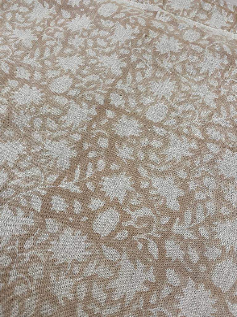 Block Print Handloom Linen Fabric Linen Fabric Flower light tan colour ,home Decor, Upholstery fabric ,Pillow Cover, Table Cloth - Maple Village Lane